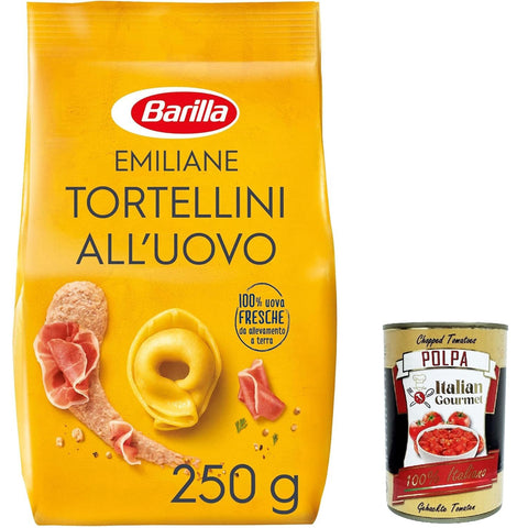 Barilla Pasta all' Uovo Le Emiliane Tortellini con Prosciutto Crudo, Eiernudeln, Pasta mit Ei 12x 250g inkl. Italian Gourmet polpa 400g Original italienisch