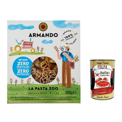 Pasta Armando la Pasta Zoo, Nudeln in Tierform, 100 % italienisch 350g 20x Original italienisch inkl. Italian Gourmet Polpa 400g