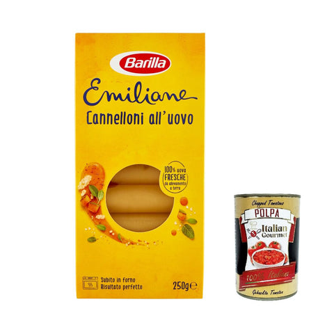 Barilla Pasta all' Uovo Le Emiliane Cannelloni, Eiernudeln, Pasta mit Ei 250g 3x Original italienisch inkl. Italian Gourmet Polpa 400g