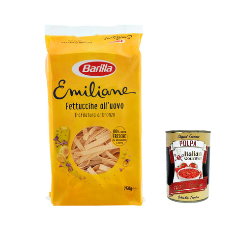 Barilla Pasta all' Uovo Le Emiliane Fettuccine, Eiernudeln, Pasta mit Ei 250g 3x Original italienisch inkl. Italian Gourmet Polpa 400g