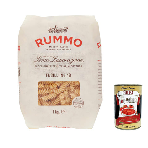 Rummo Fusilli N. 48 Hartweizengrieß Pasta Italienische Nudeln 1kg Packung 4x Original italienisch inkl. Italian Gourmet Polpa di Pomodoro 400g Dose