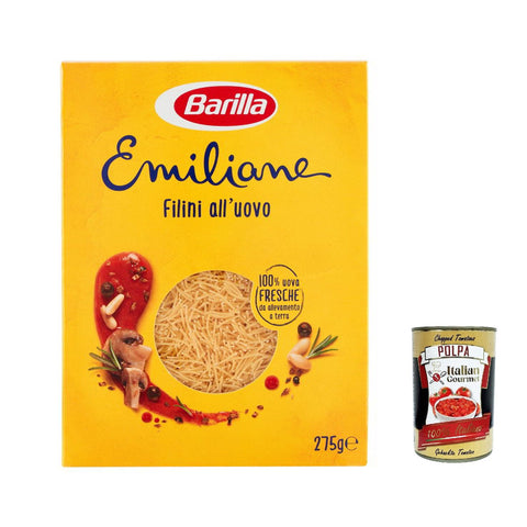 Barilla Pasta all' Uovo Le Emiliane Filini, Eiernudeln, Pasta mit Ei 5x 275g inkl. Italian Gourmet polpa 400g Original italienisch