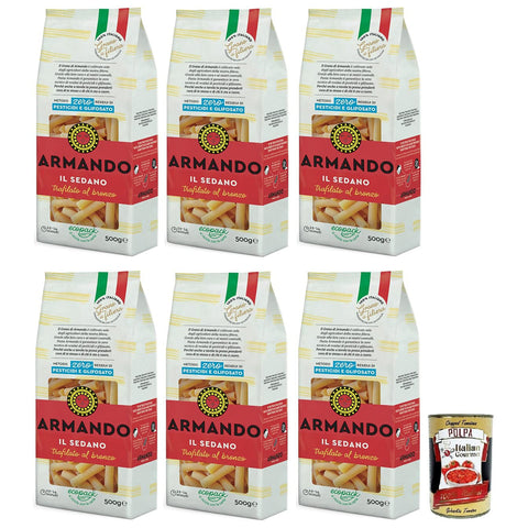 Armando Il Sedano, Bronzegezogene Nudeln, 100% Pasta 6x 500g inkl. Italian Gourmet Polpa di Pomodoro 400g Dose Original italienisch