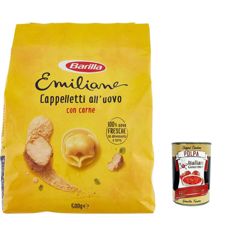 Italian Gourmet Pasta Le Emiliane Cappelletti alla Carne, Pasta - Eiernudeln mit 100% frischen italienischen Eiern, ideal in Brühe oder Sauce 6x 500 g inkl. Italian Gourmet polpa 400g Original italienisch