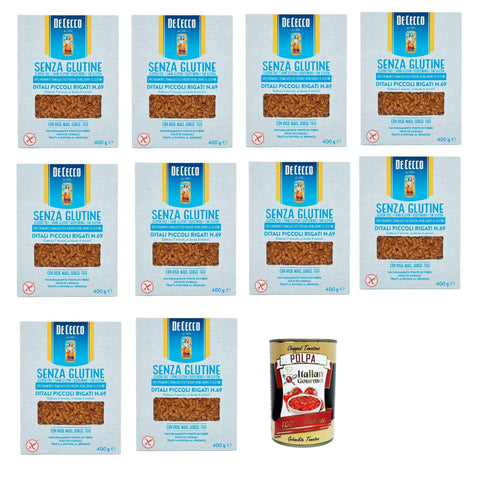 De Cecco Ditali Piccoli Rigati senza Glutine No. 23, Glutenfrei, 100% Pasta Nudeln gluten free 10x 400G inkl. Italian Gourmet polpa 400g Original italienisch