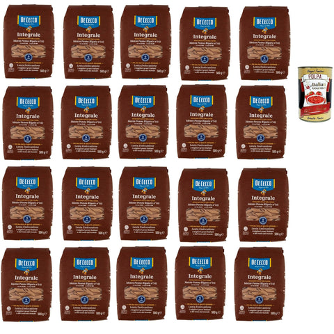 De Cecco Integrale Mezze Penne Rigate N° 141, Pasta integrale, Vollkornnudeln 20x 500g inkl. Italian Gourmet polpa 400g Original italienisch