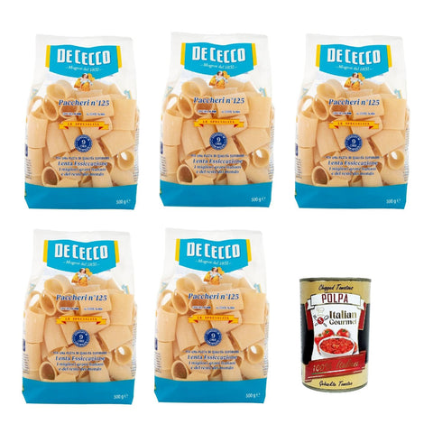 De Cecco Le Specialità Paccheri N°125, 100% Pasta Nudeln 5x 500g inkl. Italian Gourmet Polpa 400g Original italienisch