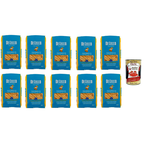 De Cecco Penne rigate N°41, 100% Pasta Nudeln 10x 500g inkl. Italian Gourmet Polpa 400g Original italienisch