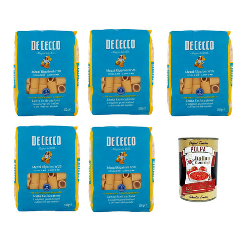 De Cecco Rigatoni N°26, 100% Pasta Nudeln 5x 500g inkl. Italian Gourmet Polpa 400g Original italienisch
