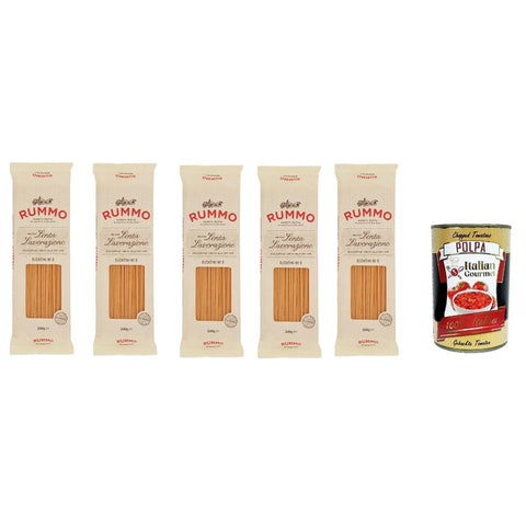 Rummo Bucatini n° 6 Pasta Lenta Lavorazione Teigwaren aus Hartweizengrieß Bronze - Zeichnung 5x 500g inkl. Italian Gourmet polpa 400g Original italienisch