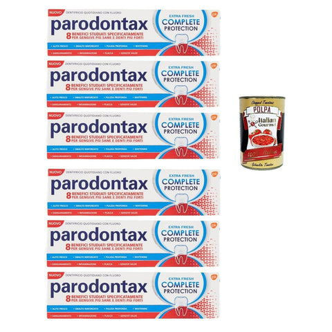 Dentifricio Complete Protection Extra Fresh, Zahnpasta für gesundes Zahnfleisch und starke Zähne 6x 75ml inkl. Italian Gourmet polpa 400g Original italienisch