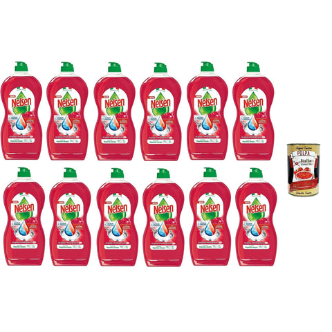 Nelsen Argilla e Melograno, Detersivo per Piatti - Geschirrspülmittel Ton und Granatapfel - Entfettet gründlich und wirkt erfrischend auf das Geschirr 12x 850ml inkl. Italian Gourmet polpa 400g Original italienisch