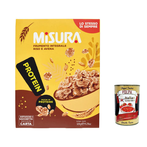Misura Cereal Multigrain Protein Vollkornflocken, Reis und Hafer - reich an Proteinen und Ballaststoffen, 320 g 3x Original italienisch inkl. Italian Gourmet Polpa 400g
