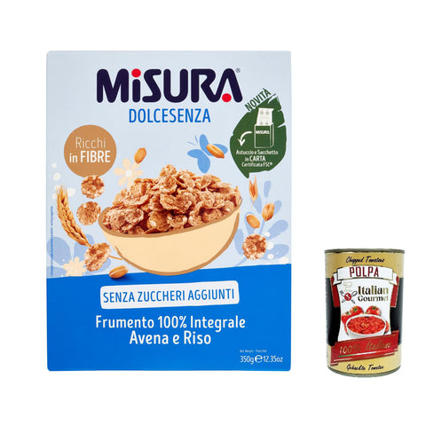Misura Cereali Integrali Fiocchi di Frumento Dolcesenza 100 % Vollkorn - Haferflocken und Reis ohne Zuckerzusatz 3x 350 g inkl. Italian Gourmet polpa 400g Original italienisch