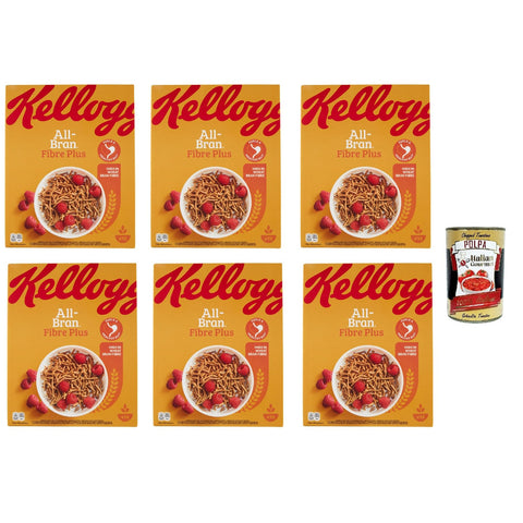 Kelloggs Kellogg's All - Bran Fibre Plus gemischtes Cereals, Volle Weizenfaser Getreide Müsli reich an Ballaststoffen 6x 500g inkl. Italian Gourmet polpa 400g Original italienisch