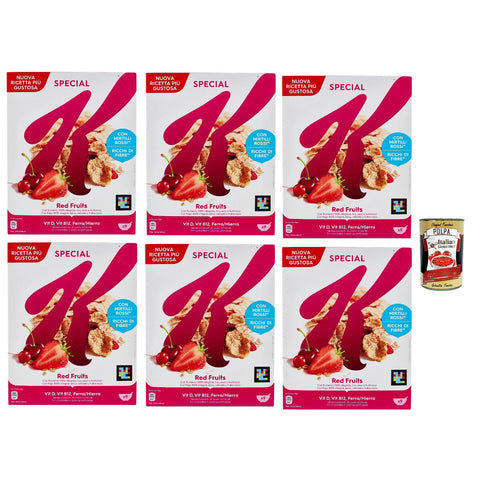 Kelloggs Special K Red Fruits Cereals Roten Früchten Reisflocken Vollkorn Weizen und Gerste mit Vitaminen und Mineralstoffen mit roten Früchten 6x 290g Getreideflocken Original italienisch inkl. Italian Gourmet Polpa 400g