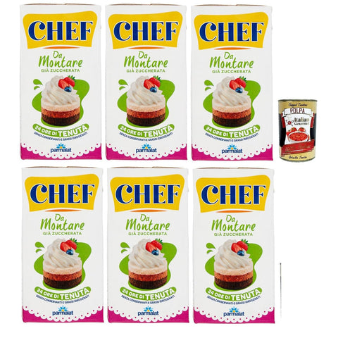 Parmalat Chef Da Montare già zuccherata Gebäckprodukt schon gesüßt Sahne für Desserts, ohne hydrierte Fette, glutenfrei 6x 500ml inkl. Italian Gourmet polpa 400g Original italienisch