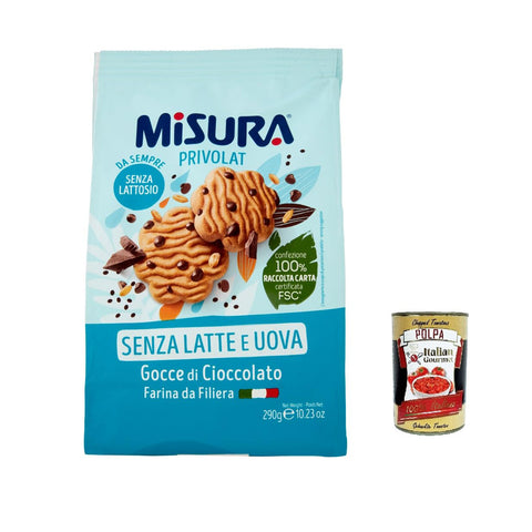 Misura Biscotti con Gocce di Cioccolato Privolat Kekse mit Schokoladenchips ohne Milch und Eier 290g 12x Original italienisch inkl. Italian Gourmet Polpa 400g