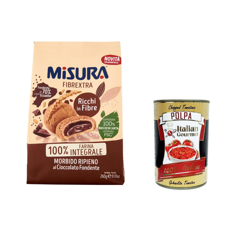 Misura Fibrextra Biscotti Integrali Ripieni di Cioccolato Vollkorn kekse gefüllt mit dunkler Schokolade, 100 % Vollkornmehl, reich an Ballaststoffen, 260 g 12x Original italienisch inkl. Italian Gourmet Polpa 400g