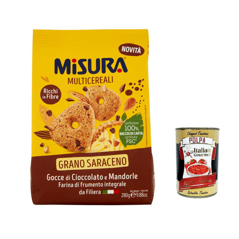 Misura Multicereali kekse Buchweizen Mehrkornkekse mit Schokoladenstückchen und Mandeln 280 g 12x Original italienisch inkl. Italian Gourmet Polpa 400g