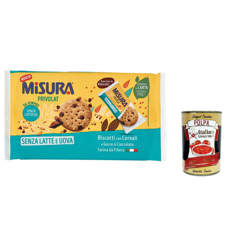 Misura Privolat Kekse mit Müsli und Schokoladenstückchen Ohne Milch und Eier Italienisches Mehl, biscuits cookies 280g 12x Original italienisch inkl. Italian Gourmet Polpa 400g