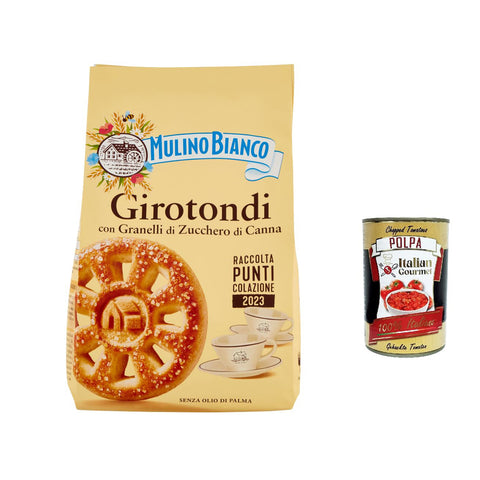Mulino Bianco Girotondi, Kekse mit braunen Zuckerkörnern biscuits cookies 12x 350G inkl. Italian Gourmet polpa 400g Original italienisch
