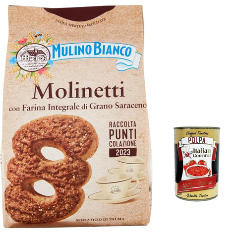 Mulino Bianco Molinetti Biscuits Shortbread Buchweizenkekse, Frühstück voller Geschmack 350 g 12x Original italienisch inkl. Italian giourmet Polpa 400g