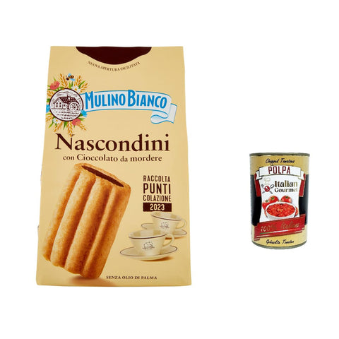 Mulino Bianco Nascondini Shortbread Kekse mit Schokolade zum Anbeißen biscuits cookies, 330 g 12x Original italienisch inkl. Italian Gourmet Polpa 400g