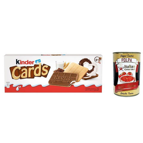 Ferrero Kinder Cards Waffel mit scholokade schoko riegel 5 Stück kekse waffel 24x 128 g inkl. Italian Gourmet polpa 400g Original italienisch