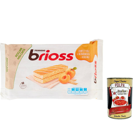 Ferrero Brioss Albicocca Aprikose, Apricot kuchen Packung mit 10 Snacks, 280 g 3x Original italienisch inkl. Italian Gourmet Polpa 400g
