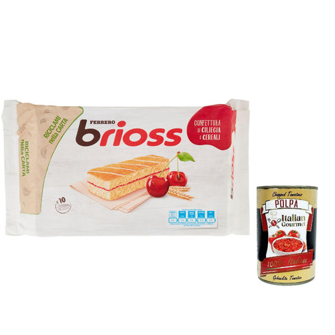 Ferrero Brioss Ciliegia Cherry Kirsche Kuchen Packung mit 10 Snacks, 280 g 3x Original italienisch inkl. Italian Gourmet Polpa 400g
