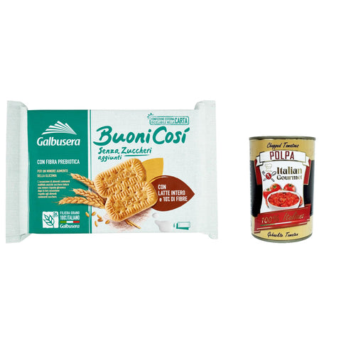 Galbusera BuoniCosì, Kekse ohne Zucker mit Vollmilch und 10% Ballaststoffen 300 g 3x Original italienisch inkl. Italian Gourmet Polpa 400g