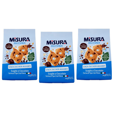 Misura Dolcesenza Biscotti con Scaglie di Cioccolato Kekse mit Schokoladenstückchen Ohne Zuckerzusatz Packung mit 3x290g Original italienisch