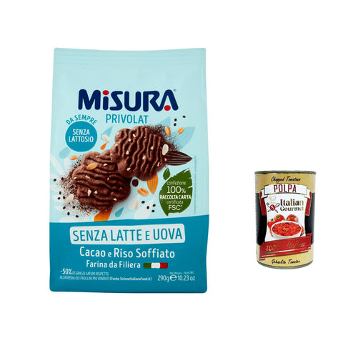 Misura Privolat Kekse mit Kakao und Puffreis | Ohne Milch und Eier | Buscuits cookies Packung mit 290g 3x Original italienisch inkl. Italian Gourmet Polpa 400g