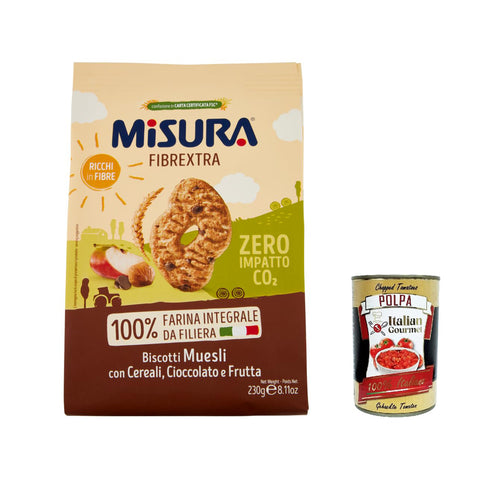 Misura Kekse Integrali Fibrextra Muesli Vollkebekekuiten biscuits mit Müsli, Schokoladen - und Obsttropfen, 100% Vollkornmehl, reich an Ballaststoffen 6x 230g Original italienisch
