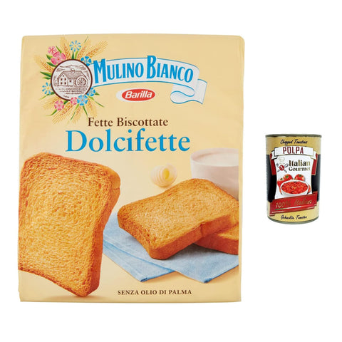 Mulino Bianco Fette biscottate Dolcifette 315g Zwieback Kekse 6x Original italienisch inkl. Italian Gourmet Polpa 400g