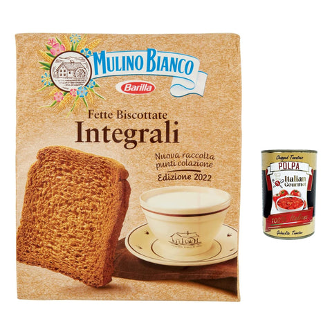 Mulino Bianco Fette biscottate Le Integrali 315g Vollkorn Zwieback Kekse 6x Original italienisch inkl. Italian Gourmet Polpa 400g