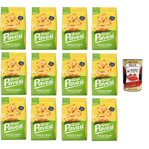 Pavesi Gran Knuspriger Blätterteig-Snack mit Pfeffer- und Limettengeschmack, gebacken, 12 x 150 g Original italienisch inkl. Italian Gourmet Polpa di Pomodoro 400g