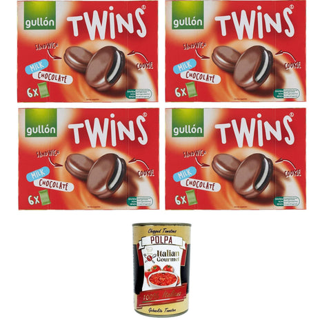 Gullon Biscotti Twins Milchschokolade Mit Sahne gefüllte und mit Vollmilchschokolade überzogene Kakaokekse 4x 252gr inkl. Italian Gourmet polpa 400g Original italienisch