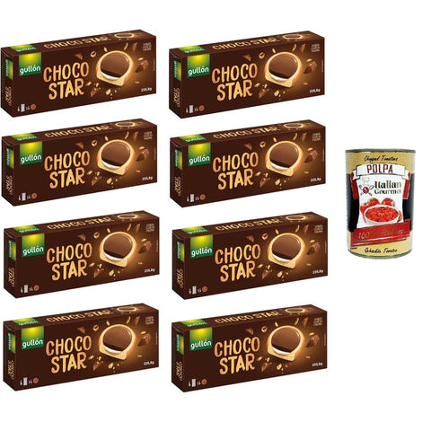 Gullon Choco Star Keks gefüllt mit Sahne und überzogen mit Milchschokolade 8x 235,8gr Original italienisch inkl. Italian Gourmet Polpa 400g