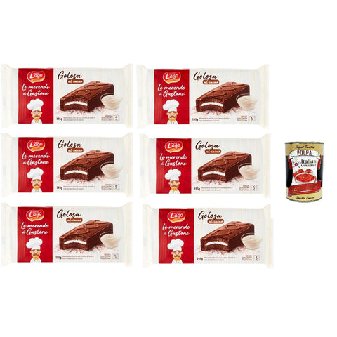 Lago Gastone Golosa al cacao Leckere Kakao Doppelfüllung mit Milch und Kakao 6x195g Original italienisch Kekse