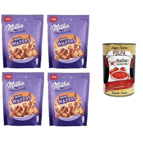 Milka Mini Wafers, Wafer ricoperto di cioccolato al latte delle Alpi Waffel umhüllt von Alpenmilchschokolade 4x110gr inkl. Italian Gourmet polpa 400g Original italienisch