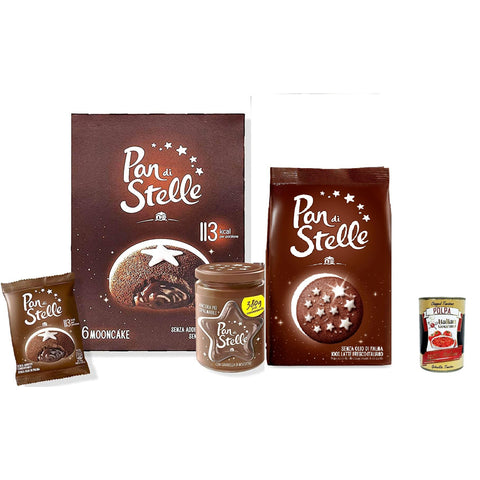 Mulino Bianco MIX Pan di Stelle mit schokoladengefülltem Mondkuchen, 350 g Keksen und Streichcreme mit Keksbröseln vermischen Original italienisch inkl. Italian Gourmet Polpa 400g