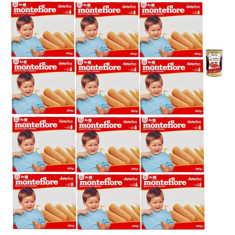 Montefiore biscotto, Leckerer Keks, integriert in Vitamine B1, B3, B6 und Riboflavina 12x 360g Original italienisch inkl. Italian Gourmet Polpa 400g