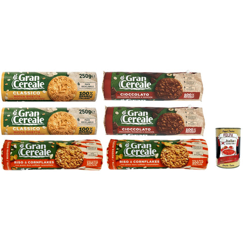 Mulino Bianco Gran Cereale Testpaket Classico, Schokolade und Croccante korn getreide kekse Multi Cerealien 6x 250g inkl. Italian Gourmet polpa 400g Original italienisch