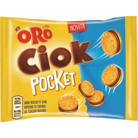 Oro Ciok Pocket Mini Kekse gefüllt mit fettarmer Kakaocreme - 20x40g Original italienisch