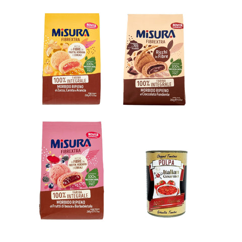 Misura Frollino Integrale Fibrextra Vollkorn Kekse Shortbread, 100 % Vollkornmehl 3x 260 g Testpaket Original italienisch inkl. Italian Gourmet Polpa 400g