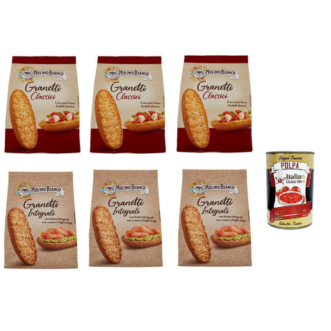 Mulino Bianco Testpaket Mulino Bianco granetti ed integrali Vollkorn Crostini snack 6x 280g inkl. Italian Gourmet polpa 400g Original italienisch
