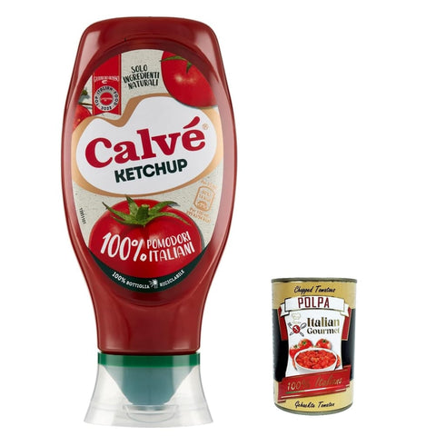 Calvè Calvé Ketchup 100% Tomaten italienischer Herkunft, glutenfrei, ohne Konservierungsstoffe und Farbstoffe, 430 ml 3x Original italienisch inkl. Italian Gourmet Polpa 400g
