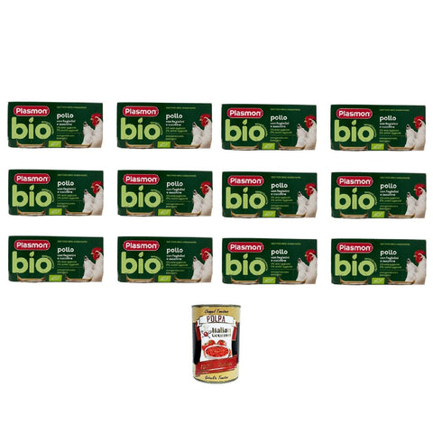 Plasmon Omogeneizzato di Pollo, Hähnchen homogenisiert 12x (2x80g) Original italienisch inkl. Italian Gourmet Polpa 400g
